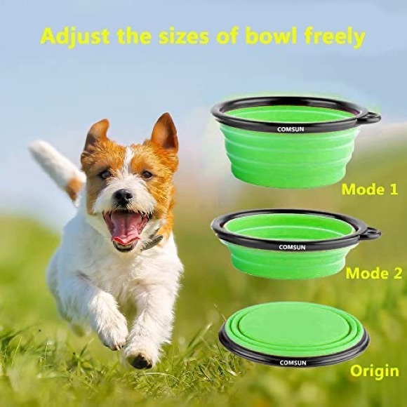 COMSUN Set of 2 Collapsible Dog Bowls / Blue and Green - Picture 3 of 6
